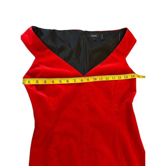 Theory Red Velvet Sleeveless Off Shoulder Dress - Size 4 - Picture 5 of 14